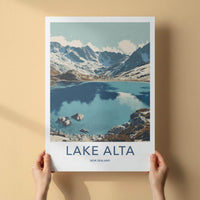 Lake Alta Poster - New Zealand Travel Art - Snowy Mountain Lake Home Decor