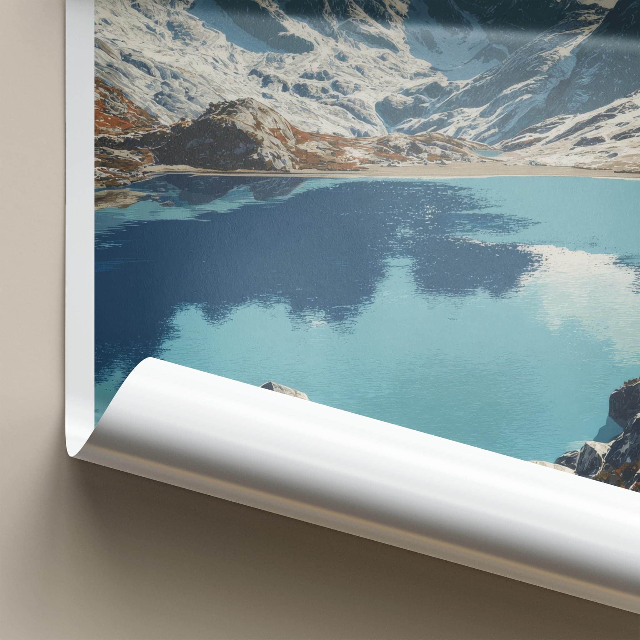 Lake Alta Poster - New Zealand Travel Art - Snowy Mountain Lake Home Decor