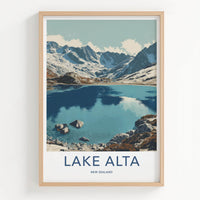Lake Alta Poster - New Zealand Travel Art - Snowy Mountain Lake Home Decor