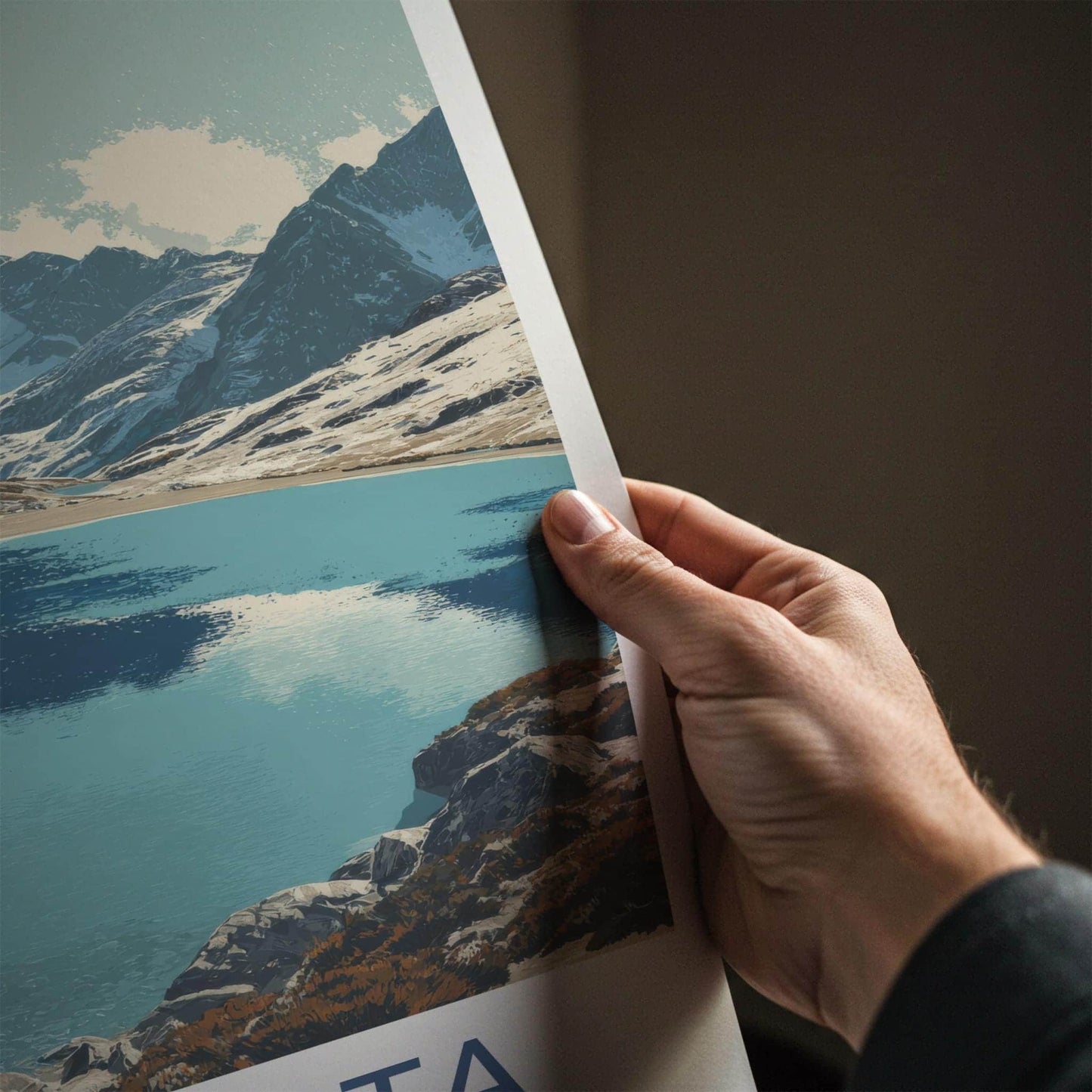 Lake Alta Poster - New Zealand Travel Art - Snowy Mountain Lake Home Decor