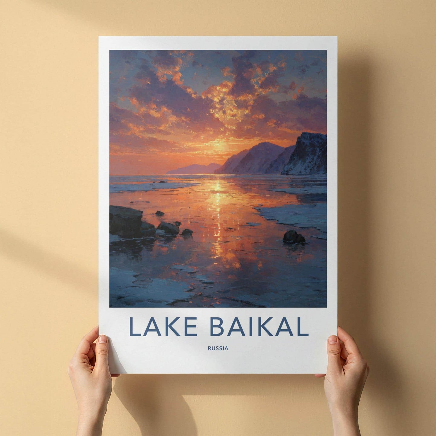 Lake Baikal Poster - Russia Travel Art - Frozen Lake Glow Home Decor