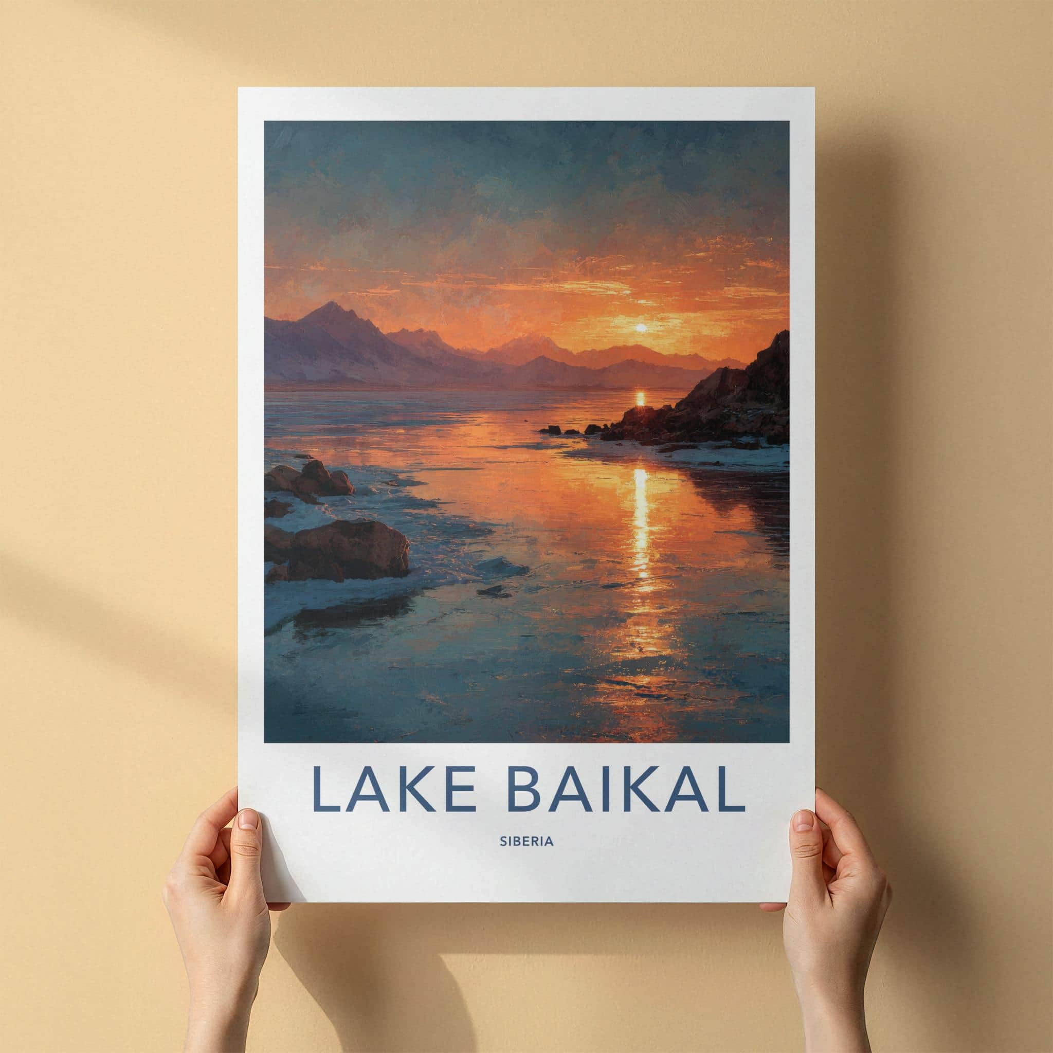Lake Baikal Poster - Russia Travel Art - Golden Water Sunset Home Decor