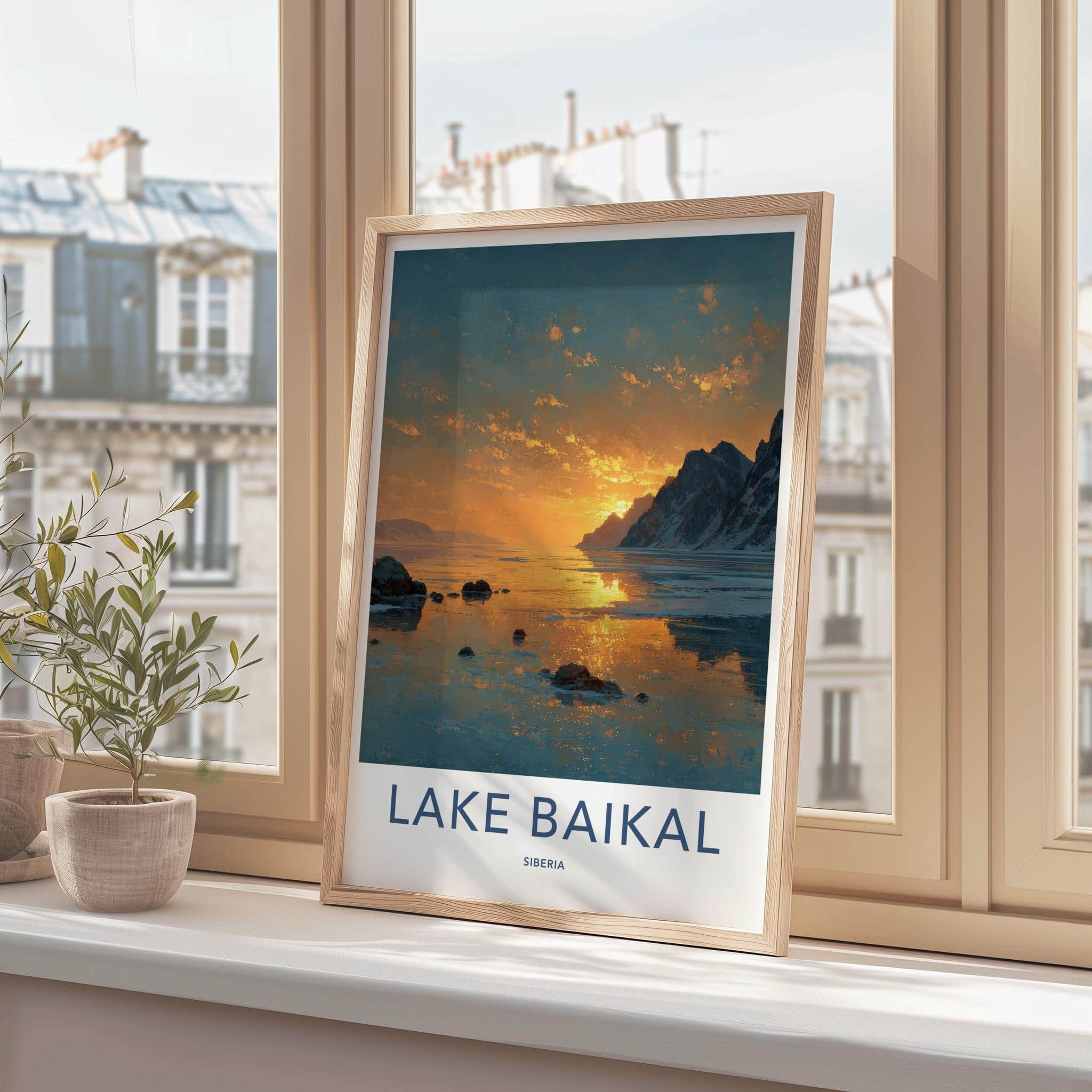 Lake Baikal Poster - Russia Travel Art - Icy Lake Sunset Home Decor