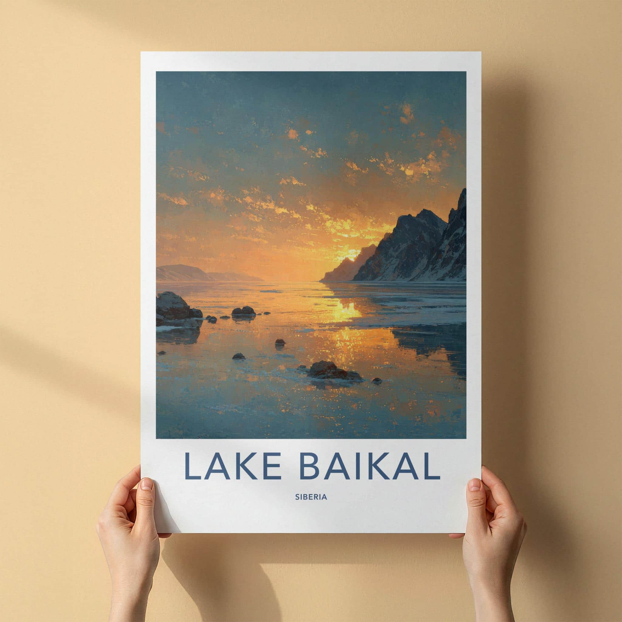 Lake Baikal Poster - Russia Travel Art - Icy Lake Sunset Home Decor