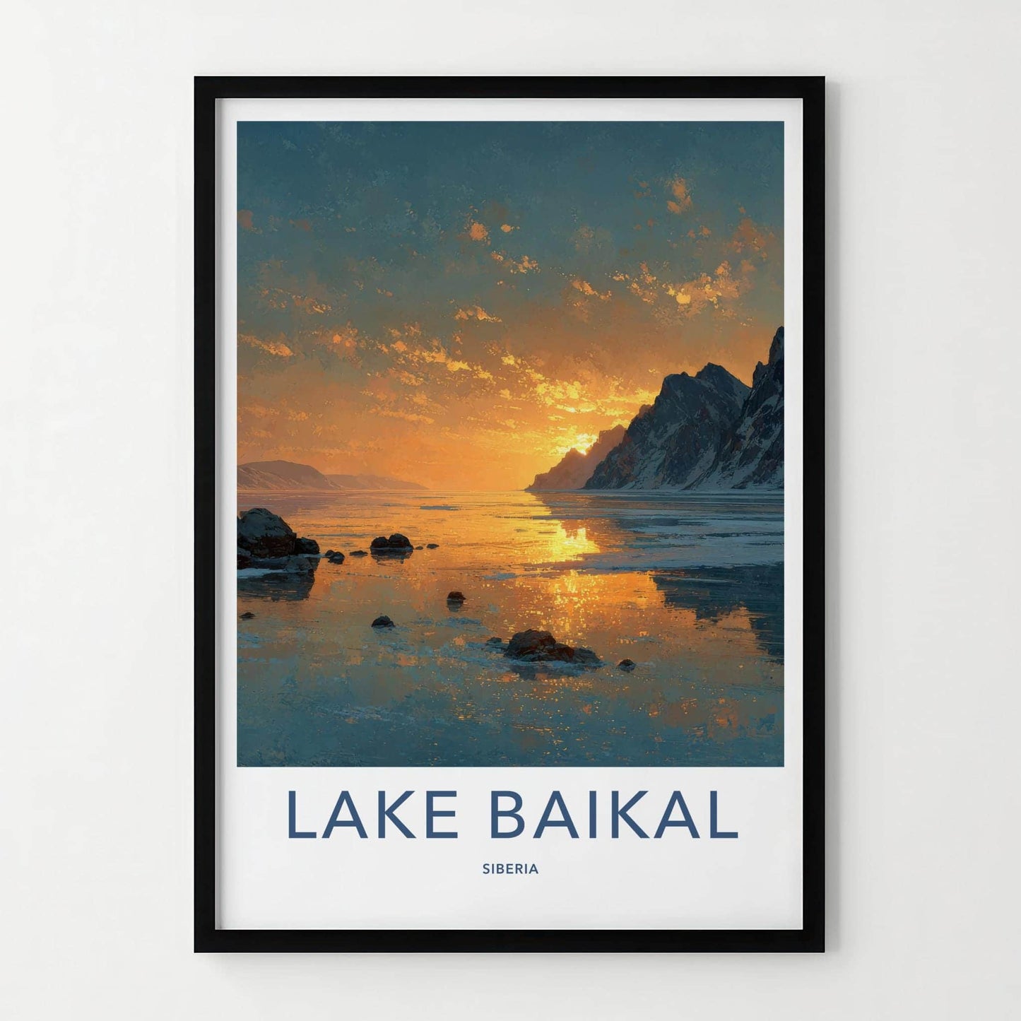 Lake Baikal Poster - Russia Travel Art - Icy Lake Sunset Home Decor