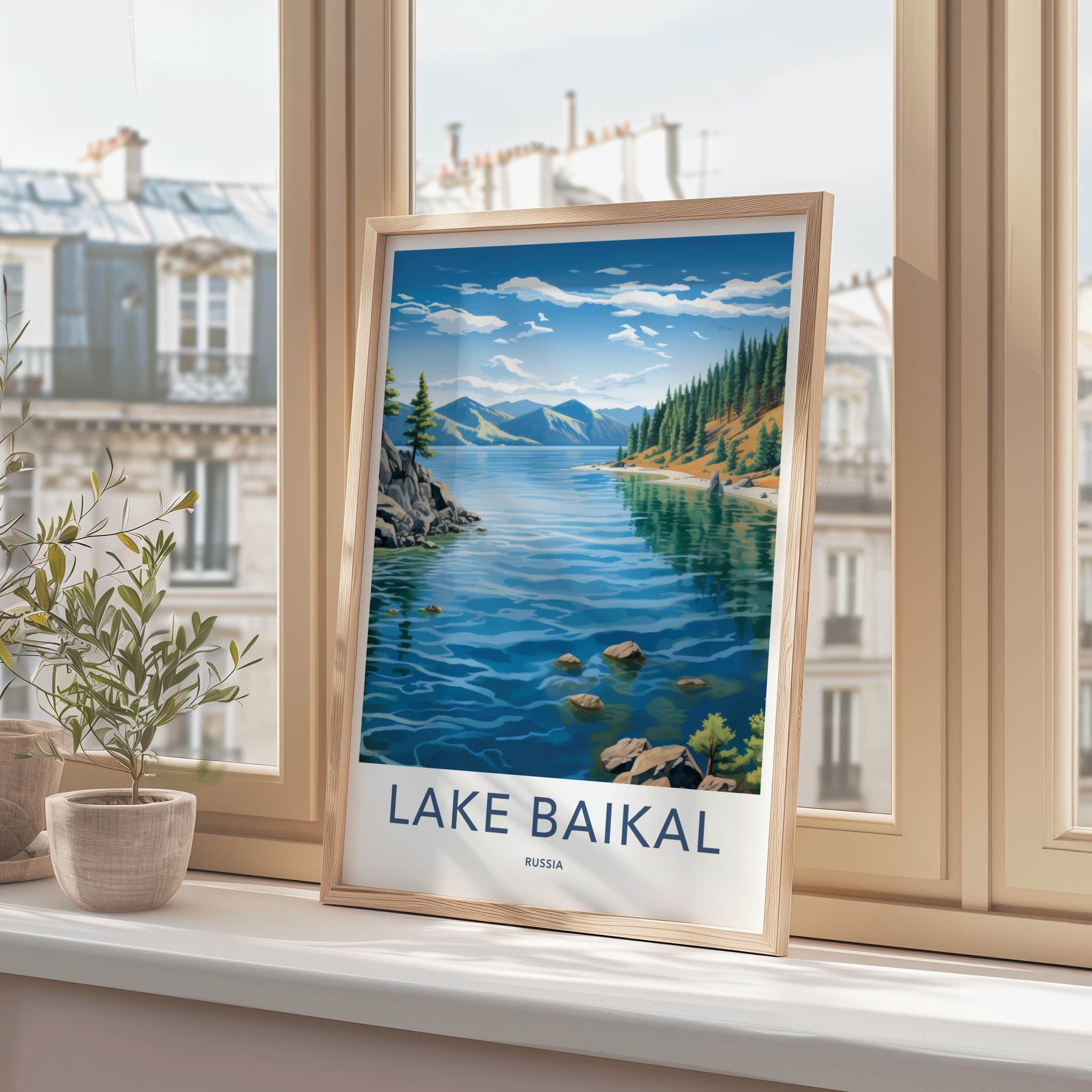 Lake Baikal Poster - Russia Travel Art - Serene Mountain Lake Home Decor