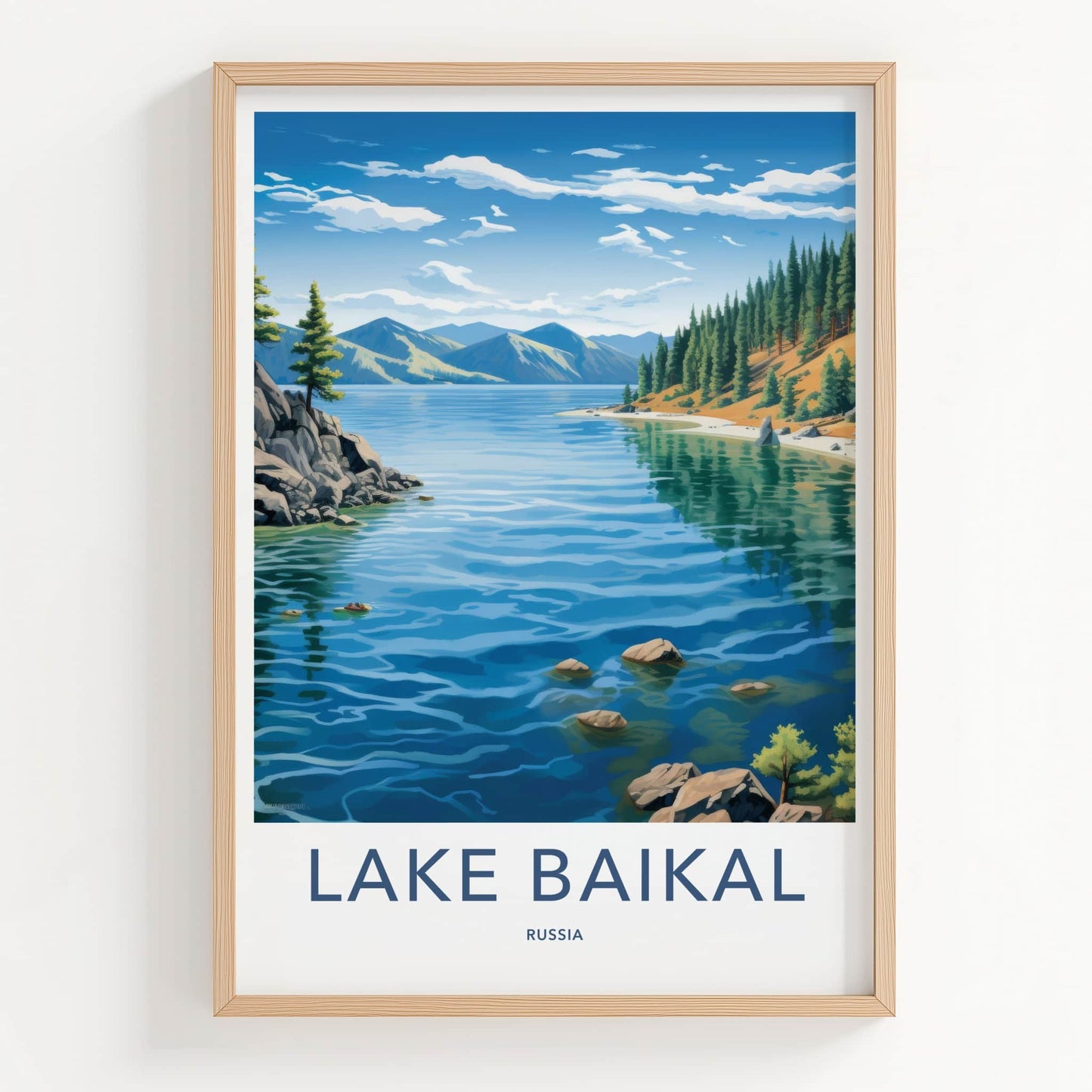 Lake Baikal Poster - Russia Travel Art - Serene Mountain Lake Home Decor
