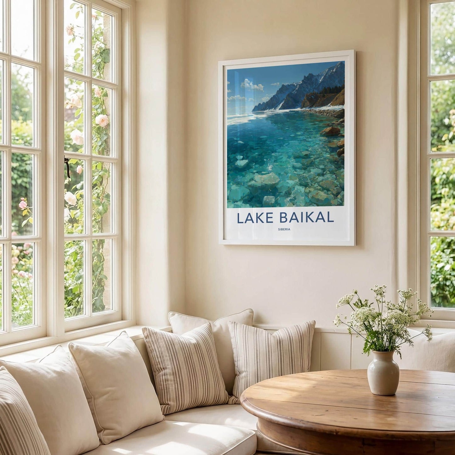 Lake Baikal Poster - Russia Travel Art - Transparent Lake Mountainscape Home Decor