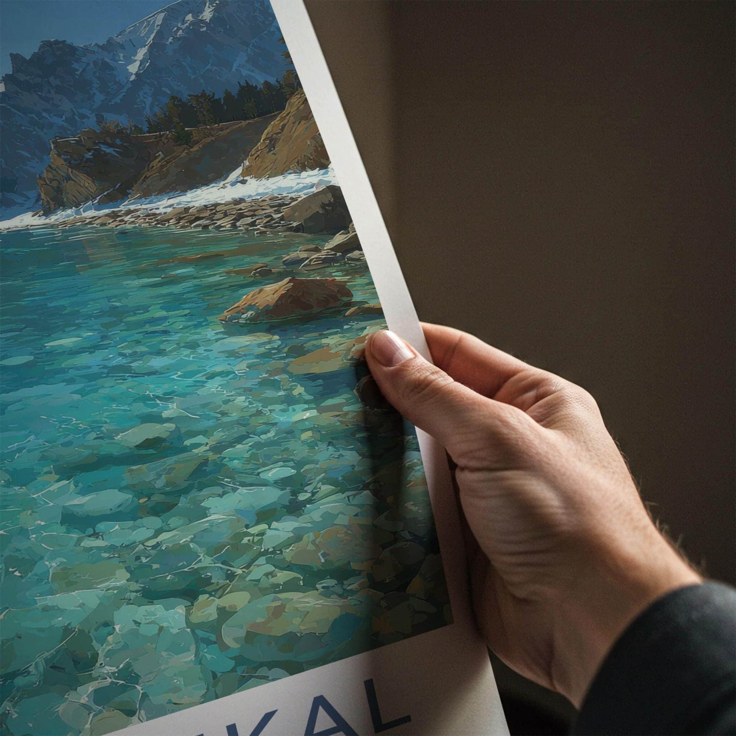 Lake Baikal Poster - Russia Travel Art - Transparent Lake Mountainscape Home Decor