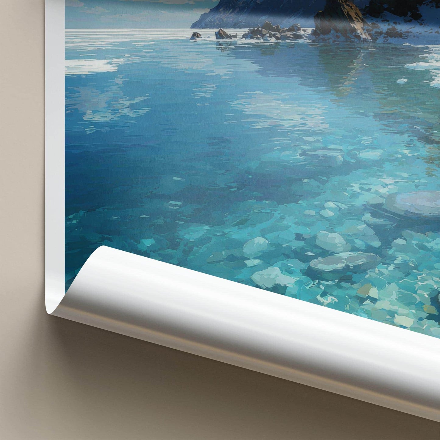Lake Baikal Poster - Russia Travel Art - Transparent Lake Rocks Home Decor