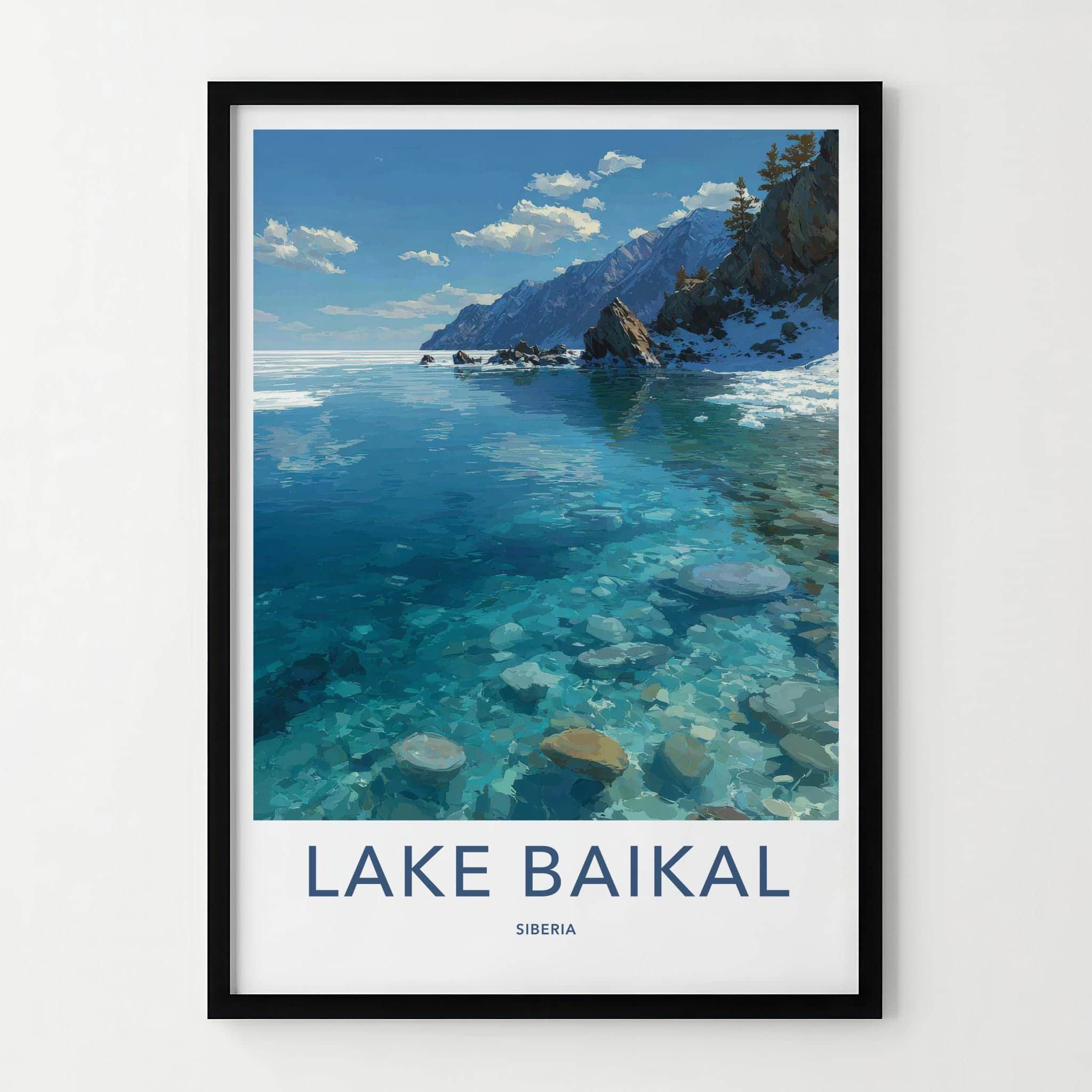 Lake Baikal Poster - Russia Travel Art - Transparent Lake Rocks Home Decor