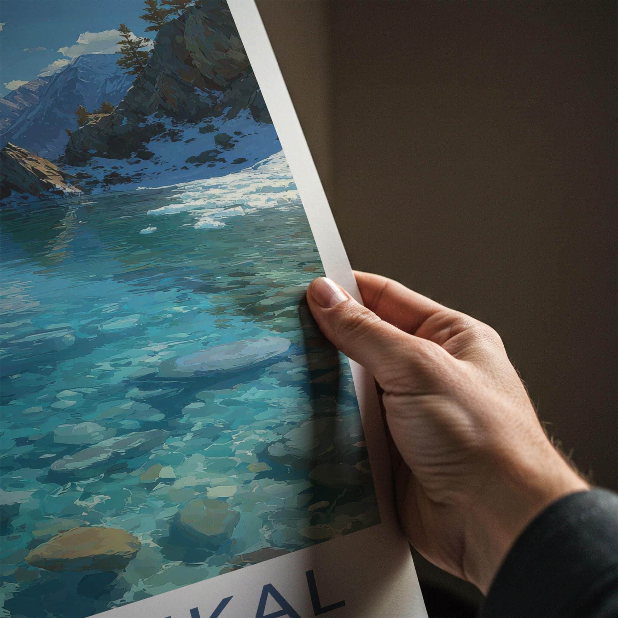 Lake Baikal Poster - Russia Travel Art - Transparent Lake Rocks Home Decor