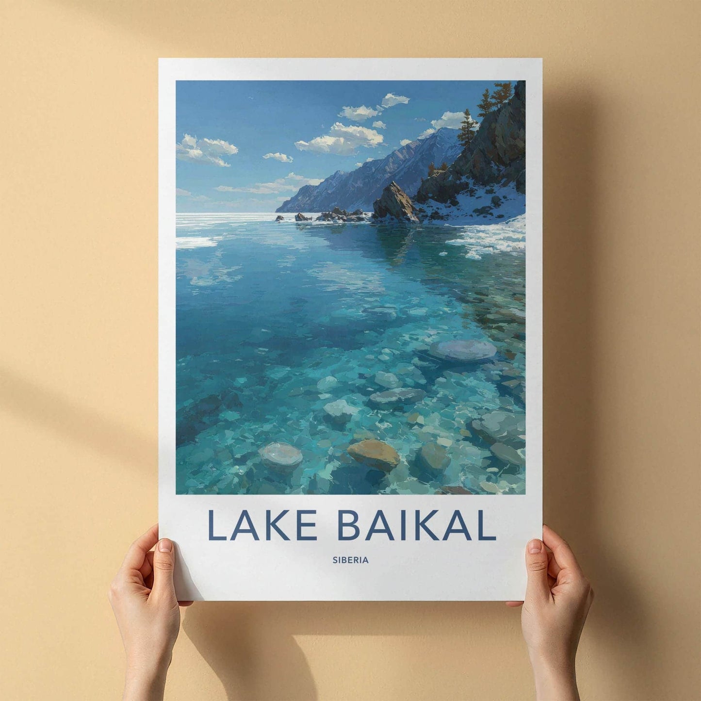 Lake Baikal Poster - Russia Travel Art - Transparent Lake Rocks Home Decor