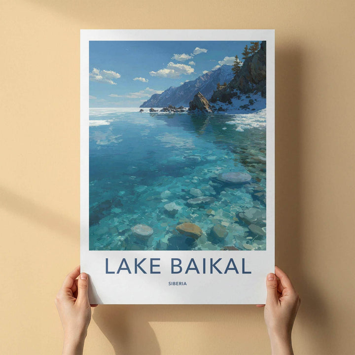 Lake Baikal Poster - Russia Travel Art - Transparent Lake Rocks Home Decor