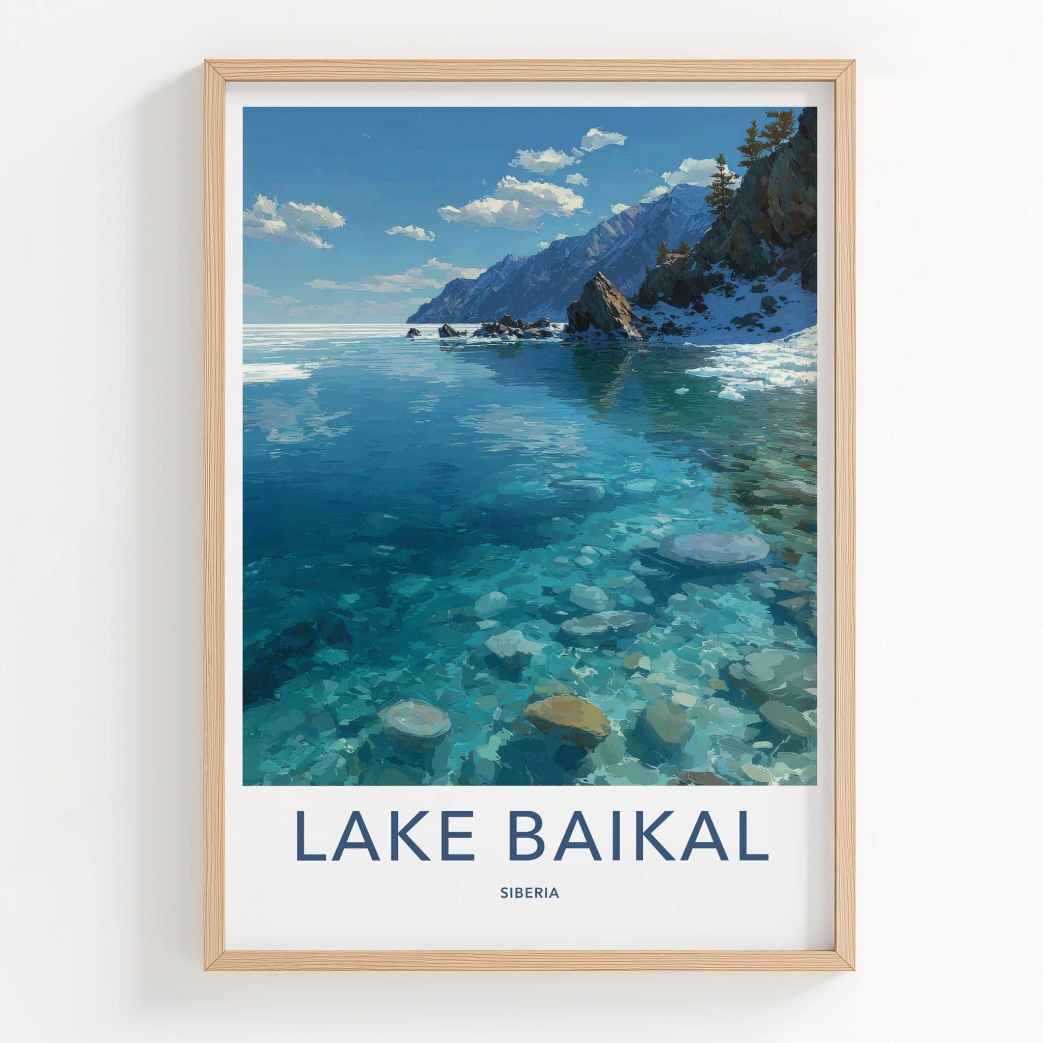 Lake Baikal Poster - Russia Travel Art - Transparent Lake Rocks Home Decor