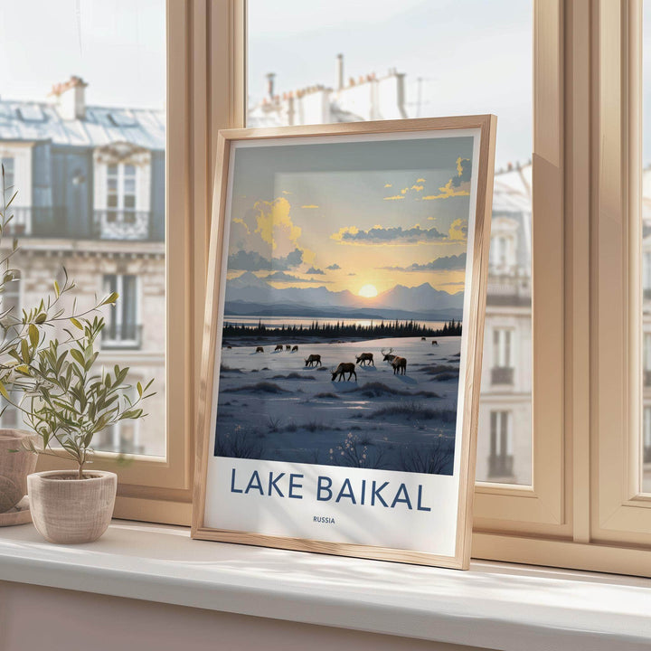 Lake Baikal Poster - Scenic Russia Wall Art With Mountain Sunset