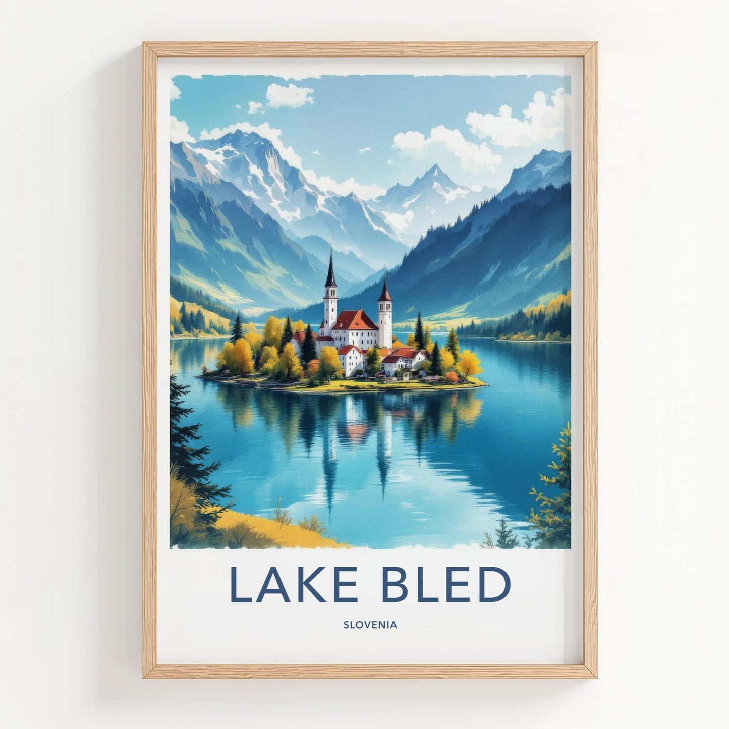 Lake Bled Poster - Slovenia Travel Art - Alpine Island Church Home Decor