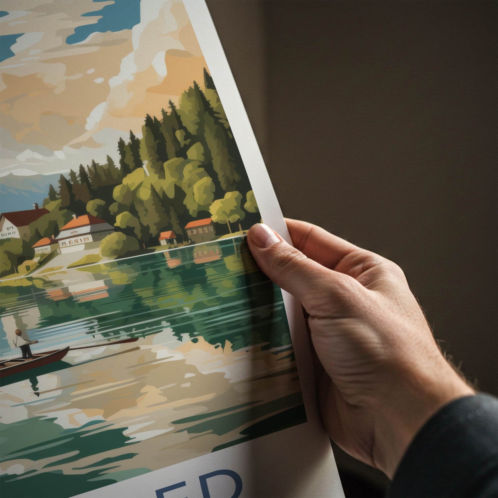 Lake Bled Poster - Slovenia Travel Art - Mountain Island Church Wall Decor