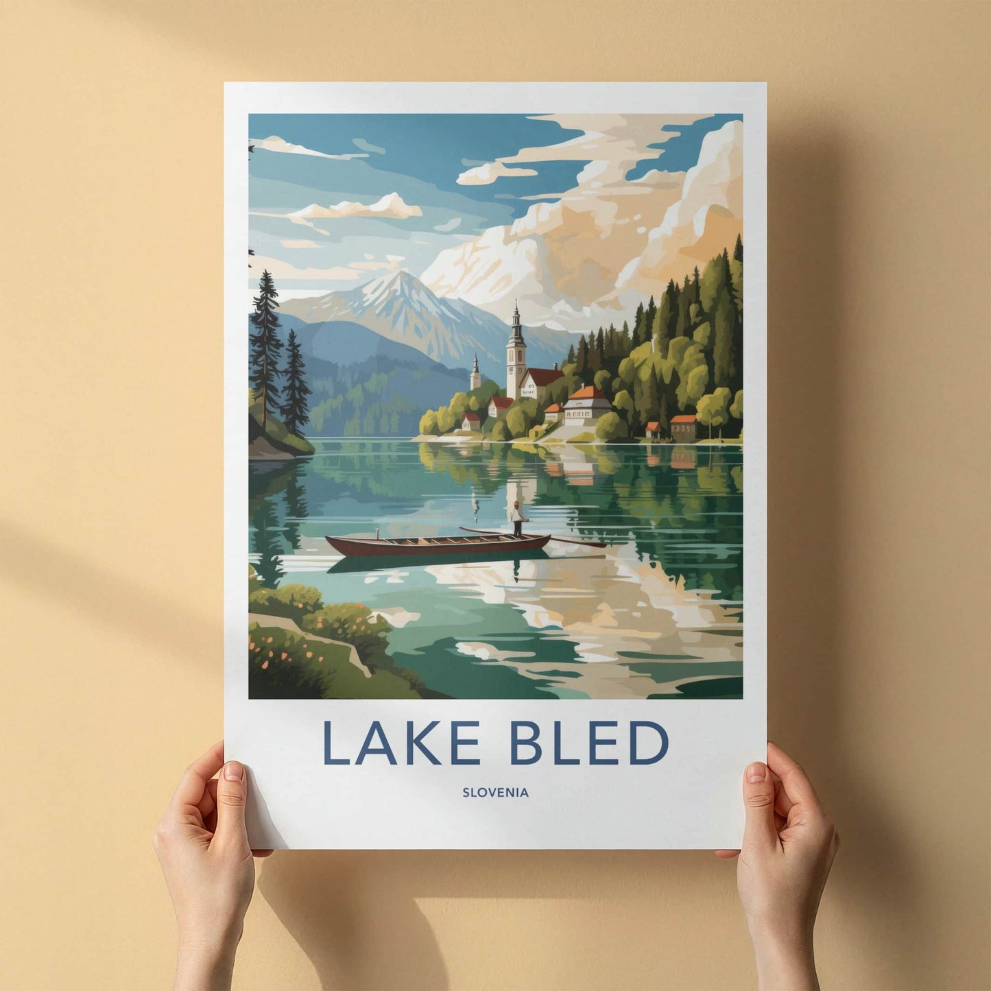 Lake Bled Poster - Slovenia Travel Art - Mountain Island Church Wall Decor