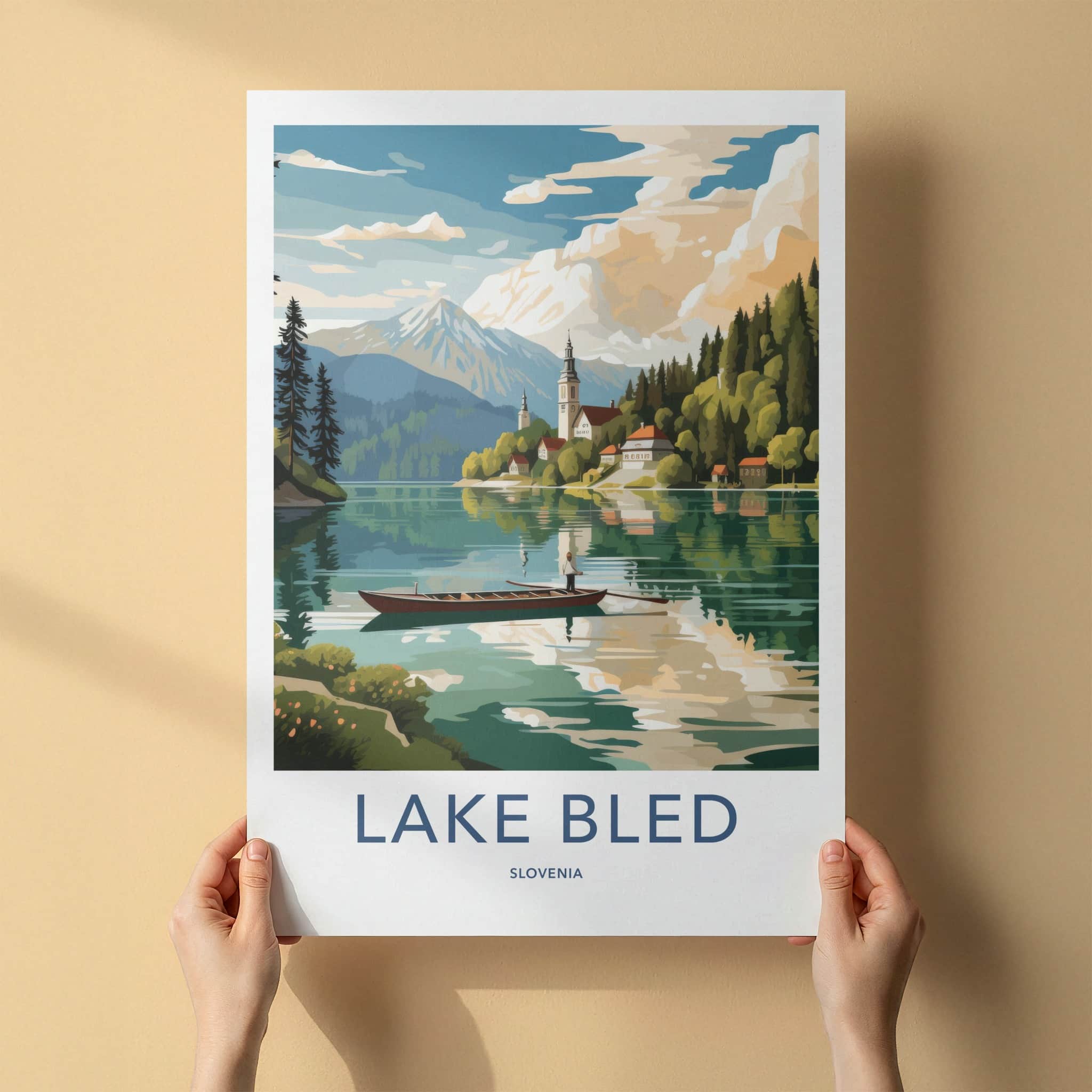 Lake Bled Poster - Slovenia Travel Art - Mountain Island Church Wall Decor