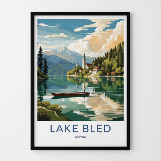 Lake Bled Poster - Slovenia Travel Art - Mountain Island Church Wall Decor