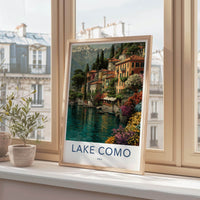 Lake Como Poster - Italy Travel Art - Colorful Lakeside Town Home Decor