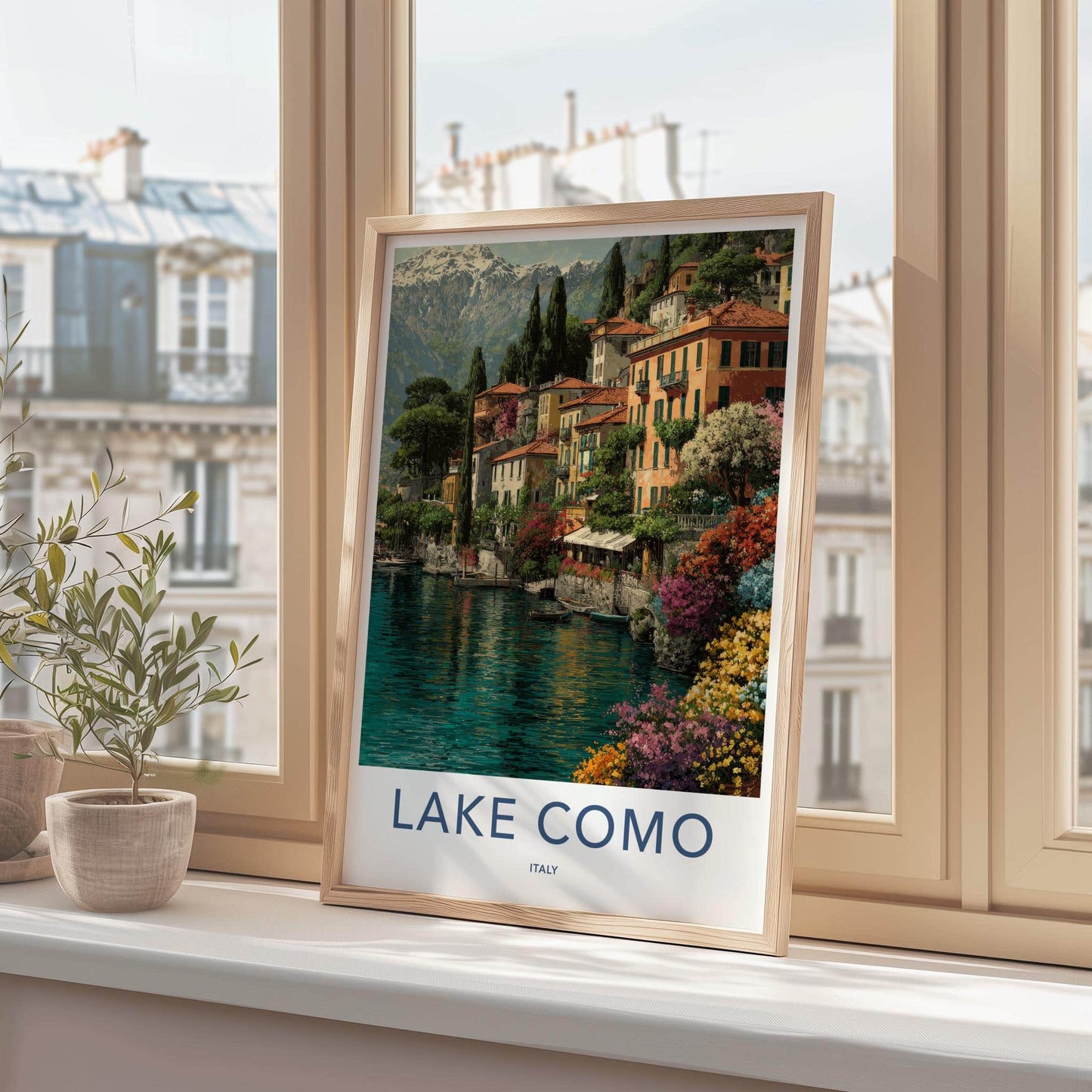 Lake Como Poster - Italy Travel Art - Colorful Lakeside Town Home Decor
