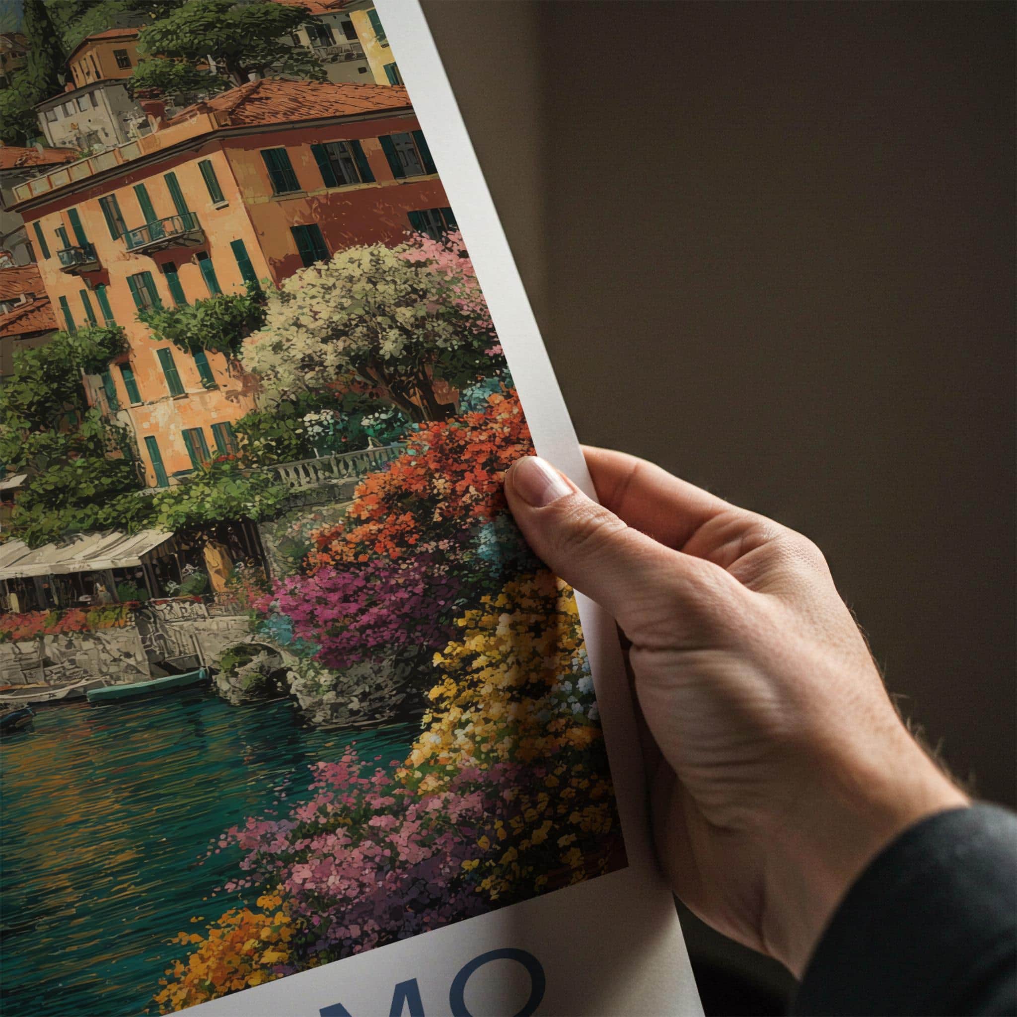 Lake Como Poster - Italy Travel Art - Colorful Lakeside Town Home Decor
