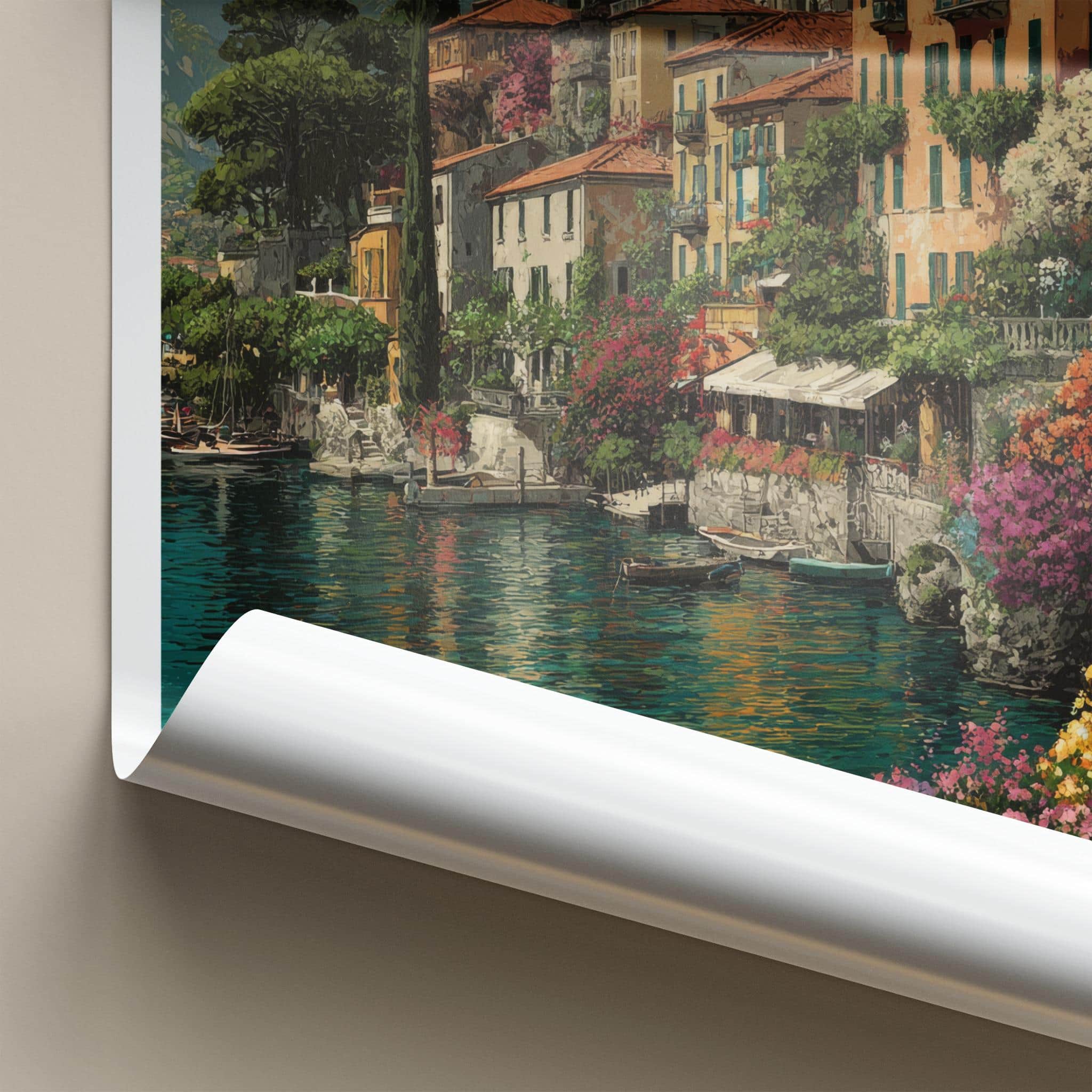 Lake Como Poster - Italy Travel Art - Colorful Lakeside Town Home Decor