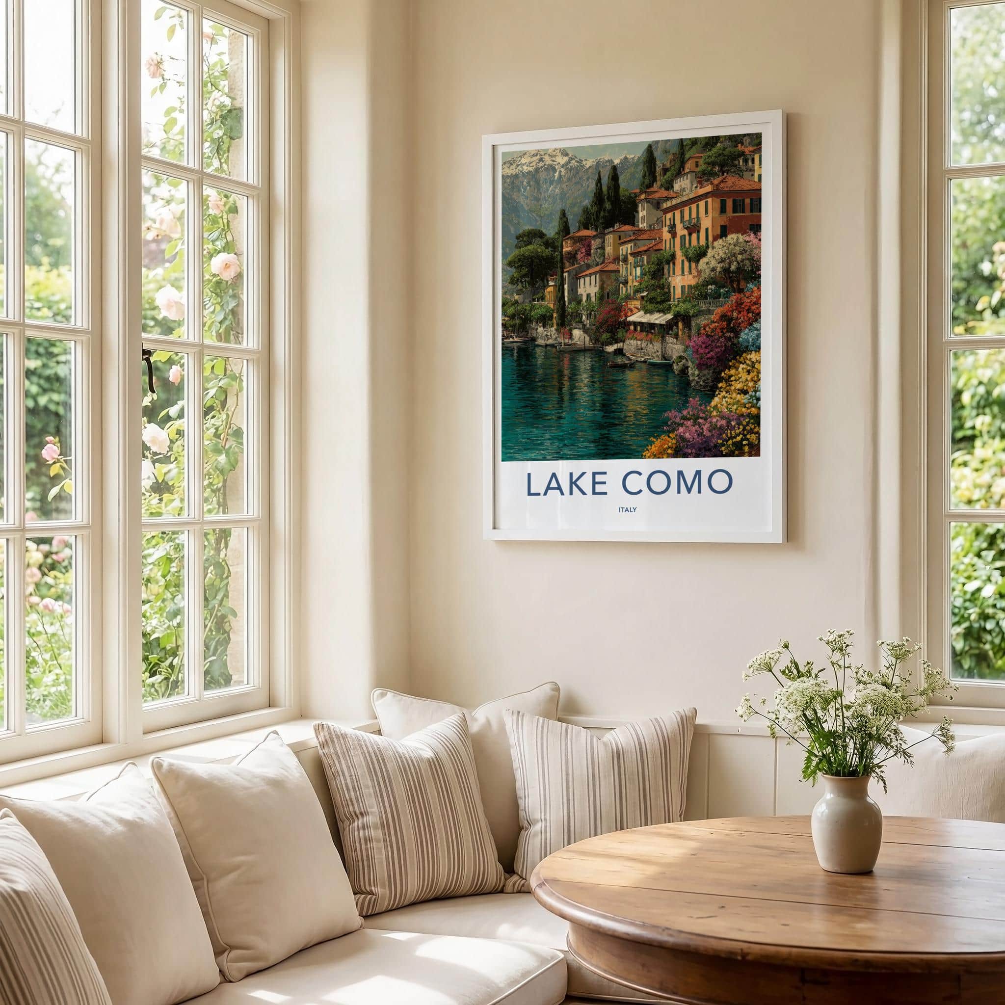 Lake Como Poster - Italy Travel Art - Colorful Lakeside Town Home Decor
