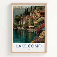 Lake Como Poster - Italy Travel Art - Colorful Lakeside Town Home Decor