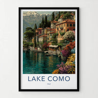 Lake Como Poster - Italy Travel Art - Colorful Lakeside Town Home Decor