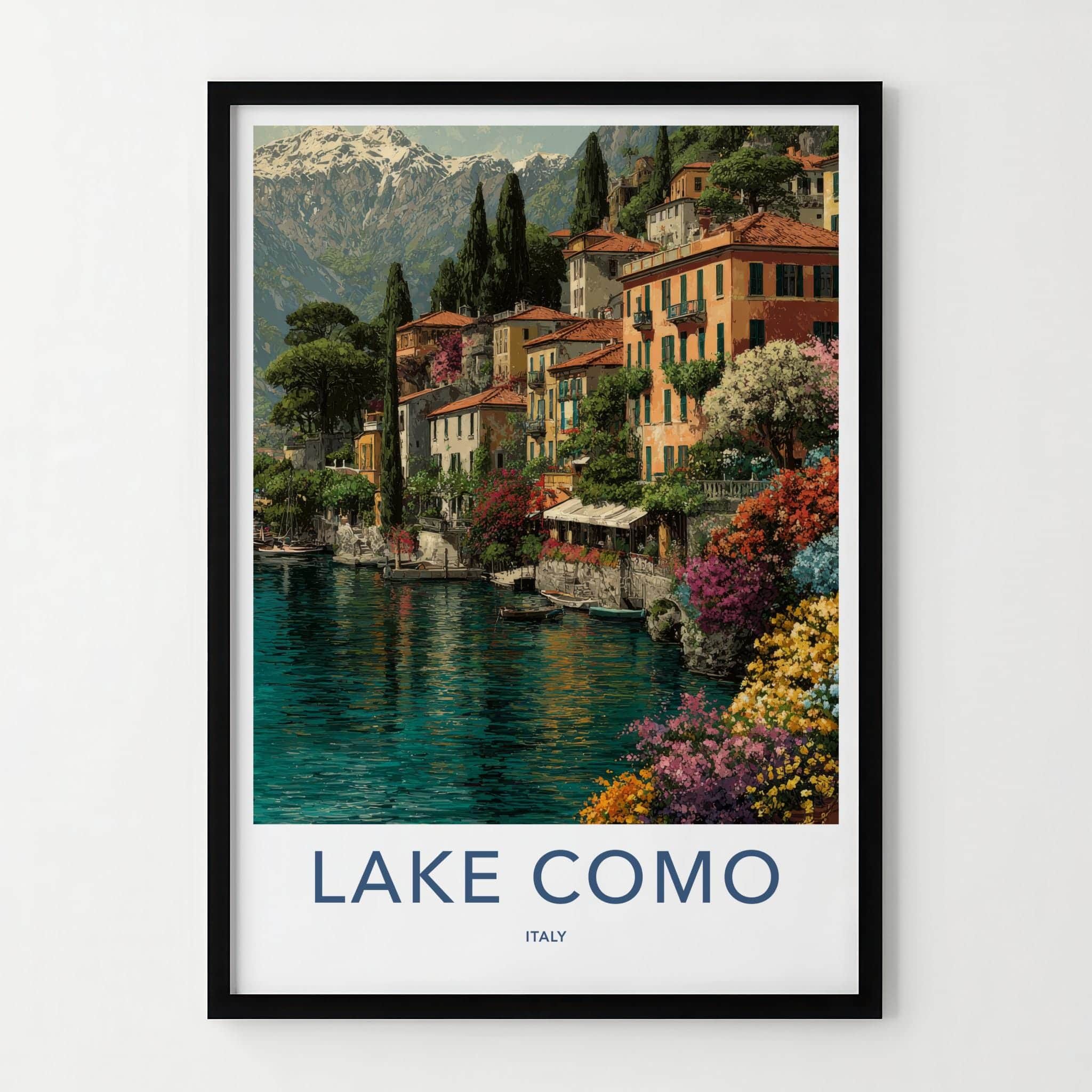 Lake Como Poster - Italy Travel Art - Colorful Lakeside Town Home Decor