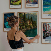Lake Como Poster - Italy Travel Art - Terraced Homes Mountain Home Decor