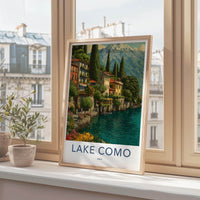 Lake Como Poster - Italy Travel Art - Terraced Homes Mountain Home Decor