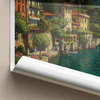 Lake Como Poster - Italy Travel Art - Terraced Homes Mountain Home Decor