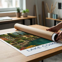 Lake Como Poster - Italy Travel Art - Terraced Homes Mountain Home Decor