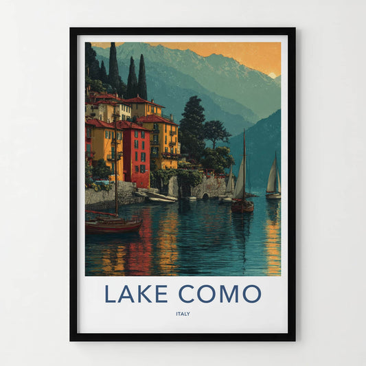 Lake Como Poster - Italy Travel Print - Colorful Village Lake Home Decor