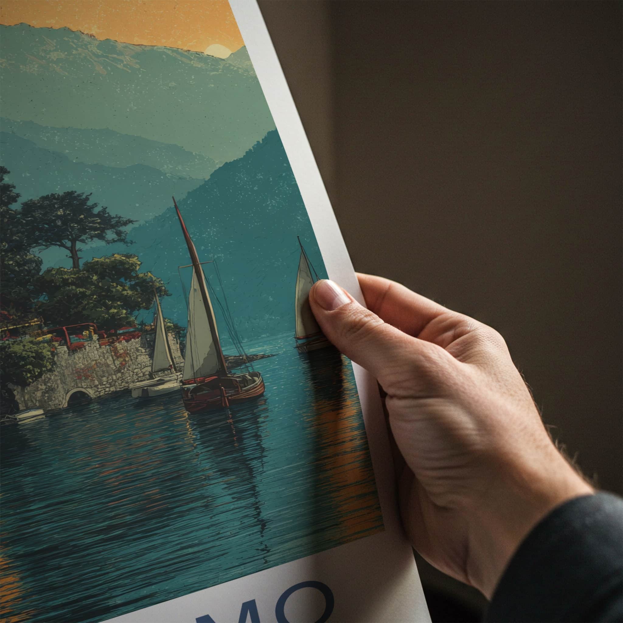Lake Como Poster - Italy Travel Print - Colorful Village Lake Home Decor