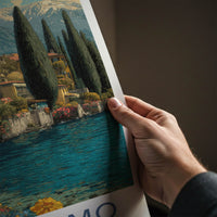 Lake Como Poster - Italy Travel Print - Lakeside Village Vibrant Wall Decor