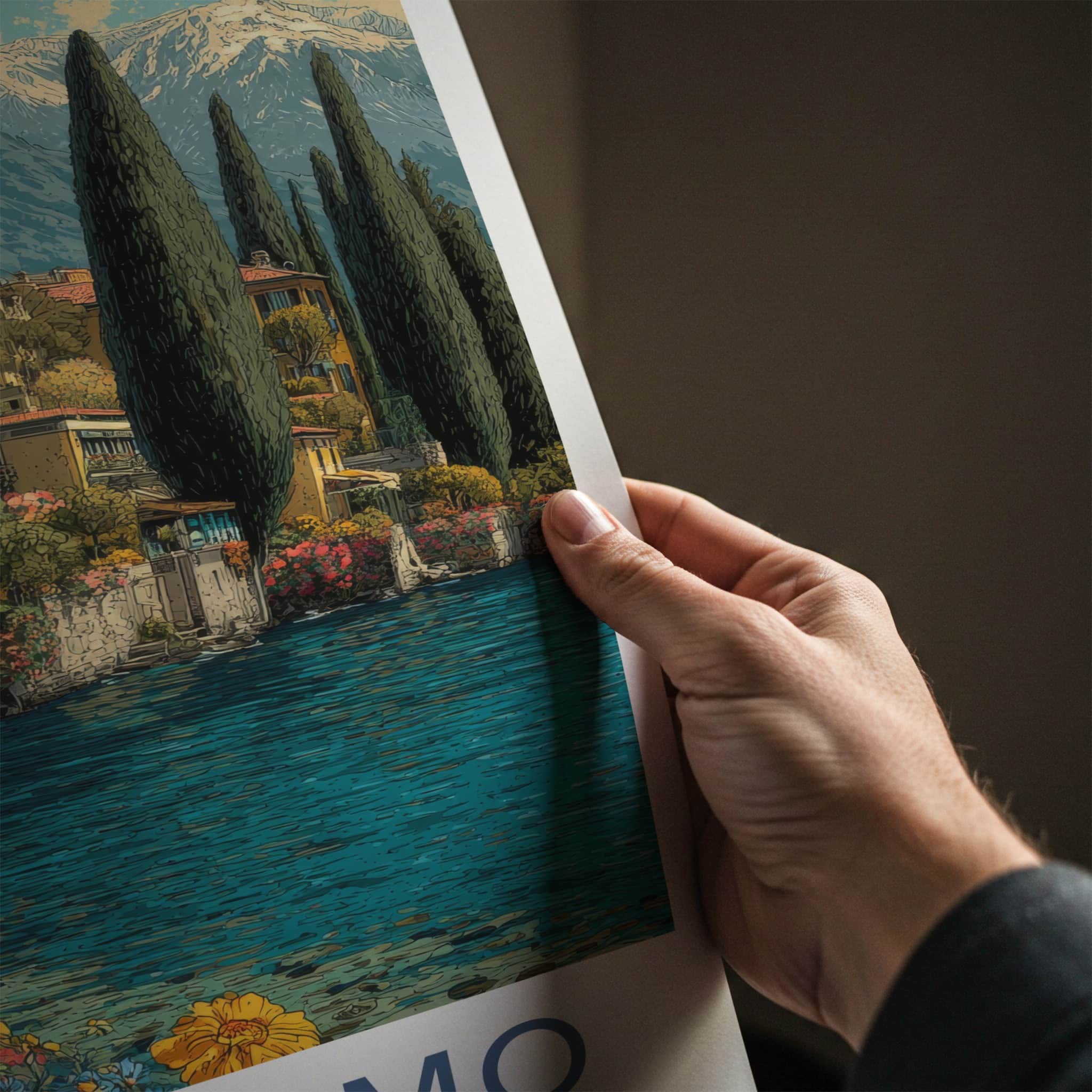 Lake Como Poster - Italy Travel Print - Lakeside Village Vibrant Wall Decor