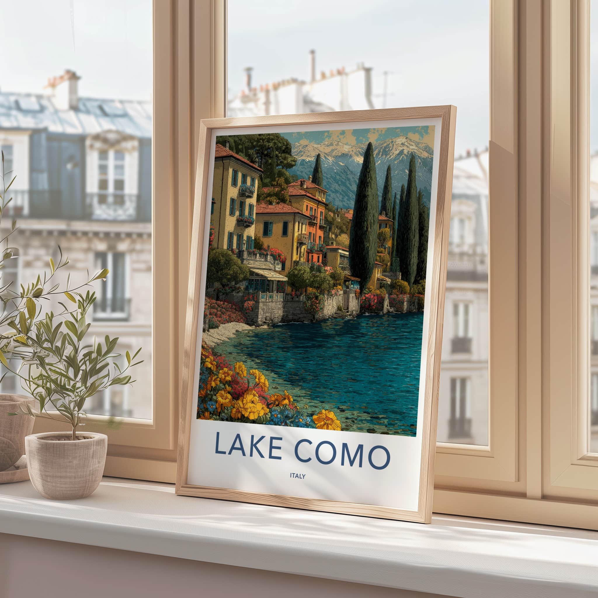 Lake Como Poster - Italy Travel Print - Lakeside Village Vibrant Wall Decor