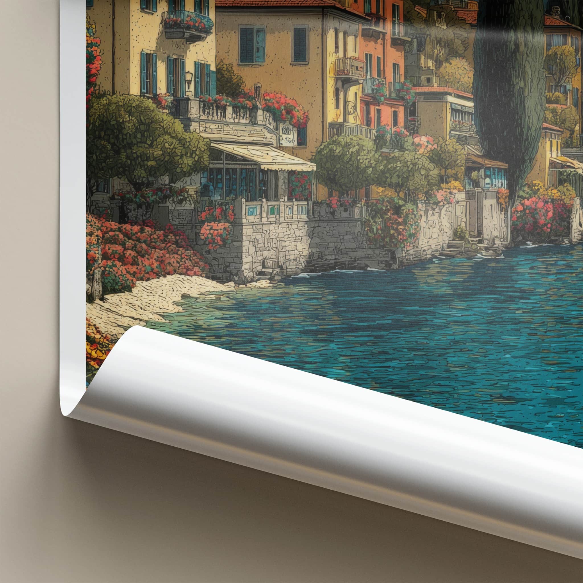 Lake Como Poster - Italy Travel Print - Lakeside Village Vibrant Wall Decor