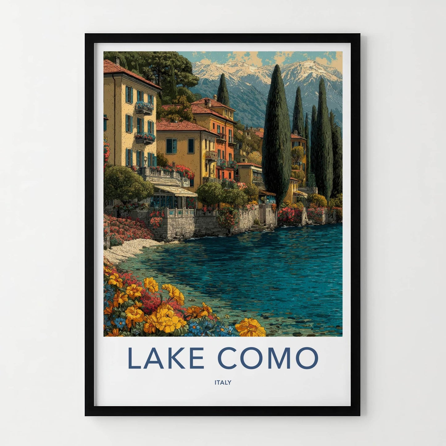 Lake Como Poster - Italy Travel Print - Lakeside Village Vibrant Wall Decor