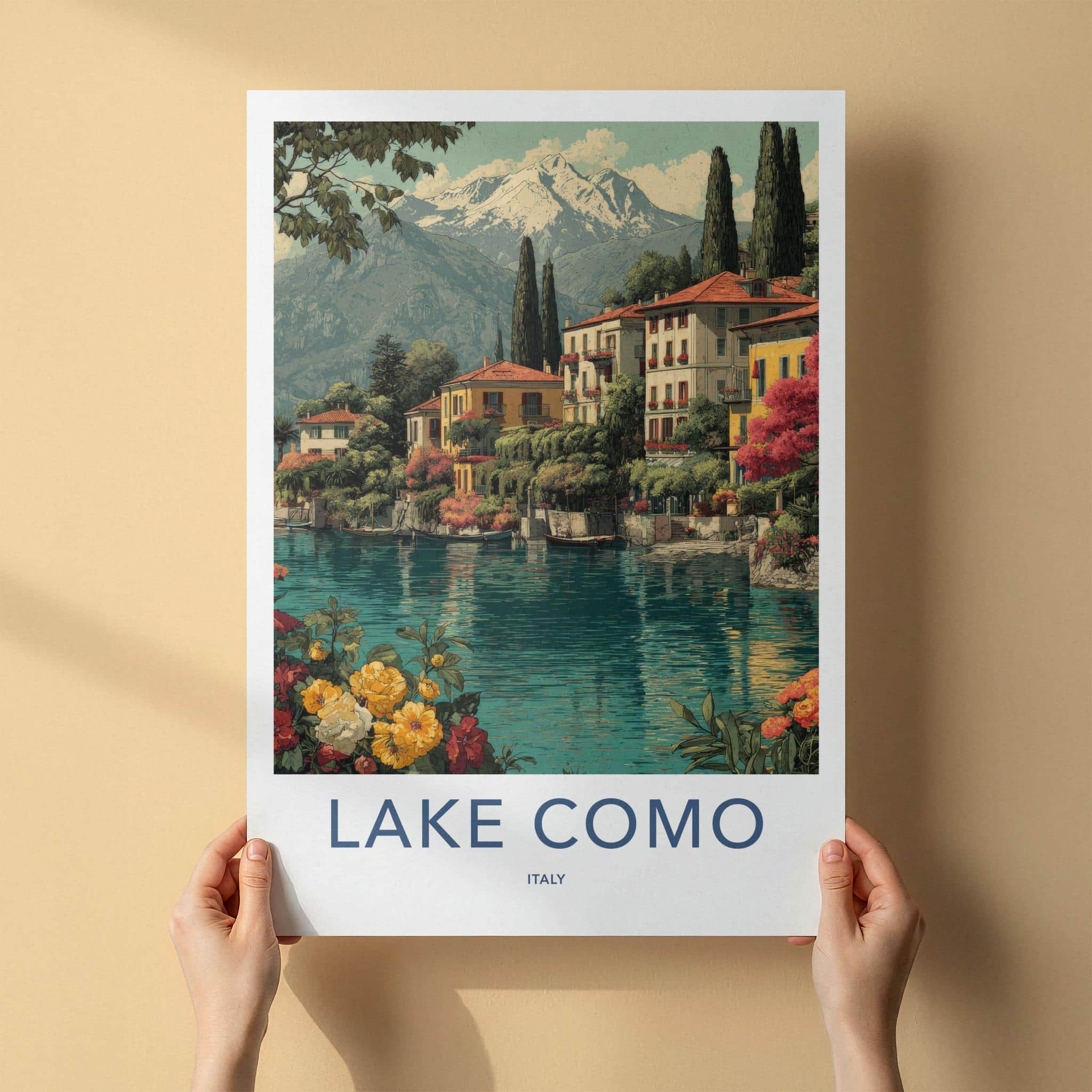 Lake Como Poster - Italy Wall Art - Lakeside Villas Mountains Home Decor