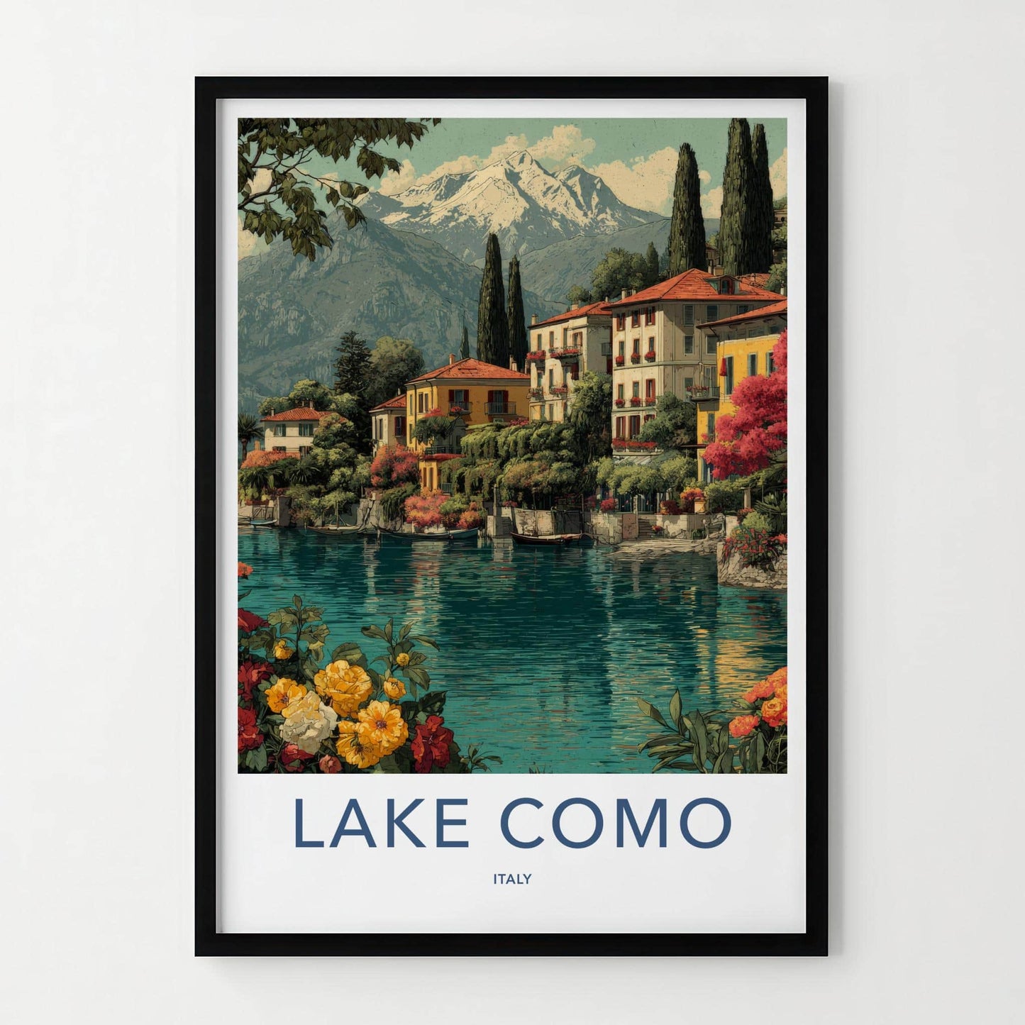 Lake Como Poster - Italy Wall Art - Lakeside Villas Mountains Home Decor