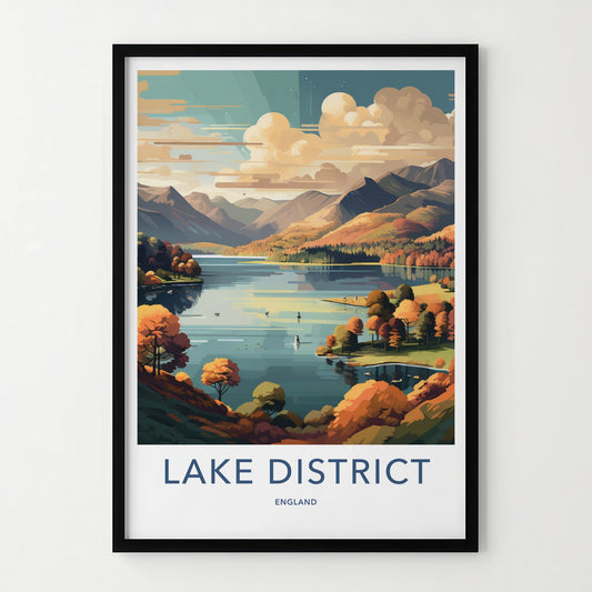 Lake District Poster - England Travel Art - Vibrant Autumn Landscape Home Decor