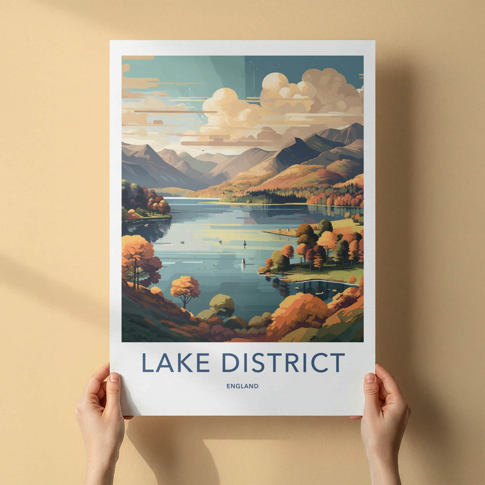 Lake District Poster - England Travel Art - Vibrant Autumn Landscape Home Decor