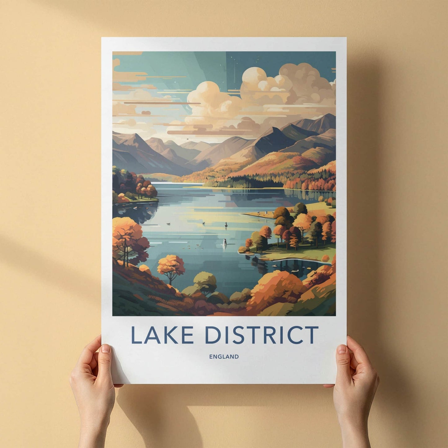 Lake District Poster - England Travel Art - Vibrant Autumn Landscape Home Decor