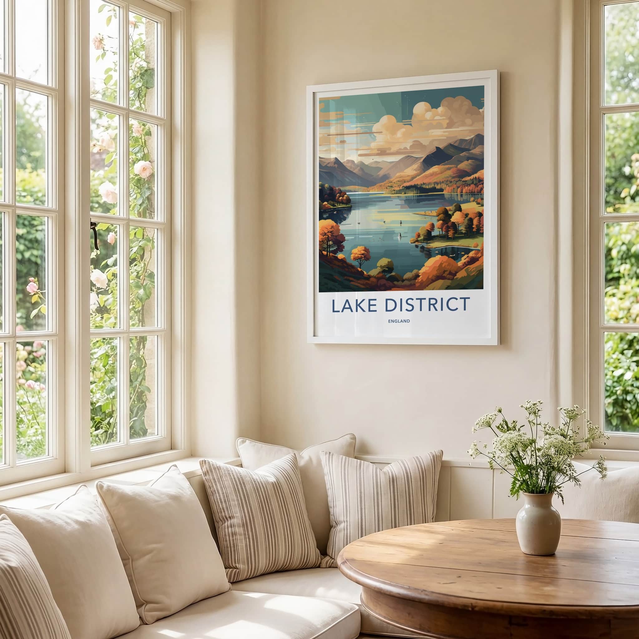 Lake District Poster - England Travel Art - Vibrant Autumn Landscape Home Decor